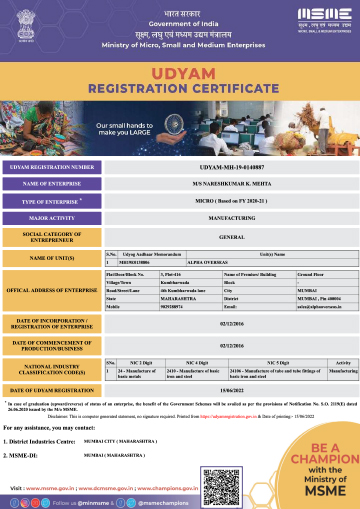 Alpha Overseas Udyam Registration Certificate