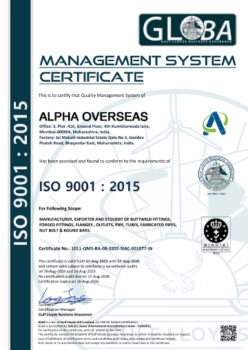 Alpha Overseas ISO 9001-2015 Certificate